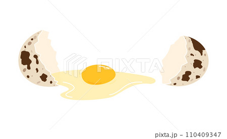 Cracked quail egg with shell and yolk isolated on white background. Flat vector illustration Cracked quail egg with shell and yolk isolated on white background. Flat vector illustration 110409347