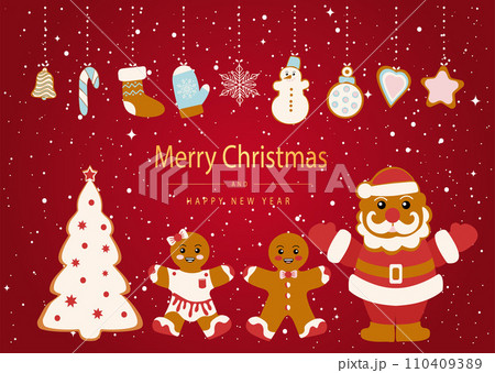 Merry Christmas card. Celebrating New Year and Christmas Merry Christmas card. Celebrating New Year and Christmas 110409389