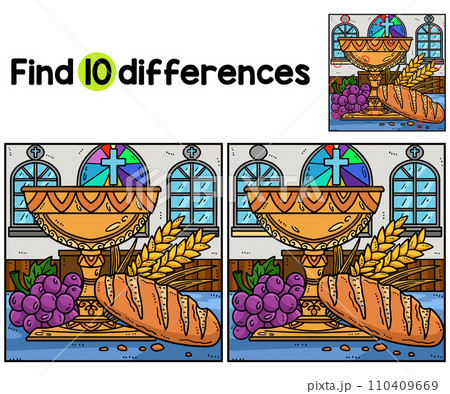 Christian Chalice and Bread Find The Differences Christian Chalice and Bread Find The Differences 110409669