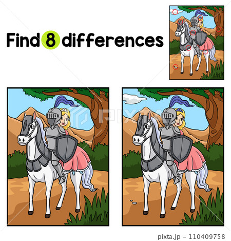 Knight and Princess Horse Find The Differences 110409758
