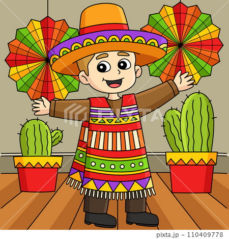 Cinco de Mayo Mexican Boy Colored Cartoon 110409778