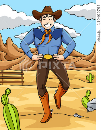 Cowboy Dance Colored Cartoon Illustration 110409795
