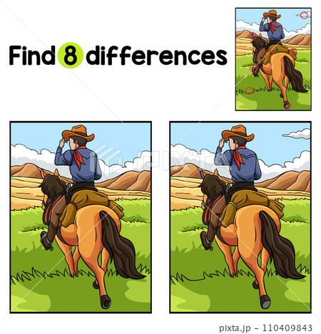 Cowboy Horseback Riding Find The Differences 110409843