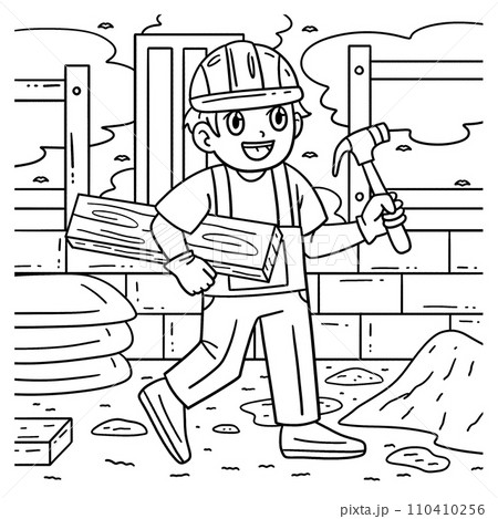 Construction Worker with Wood and Hammer Coloring Construction Worker with Wood and Hammer Coloring 110410256
