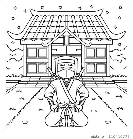 Ninja In Front of a Ninja House Coloring Page Ninja In Front of a Ninja House Coloring Page 110410272