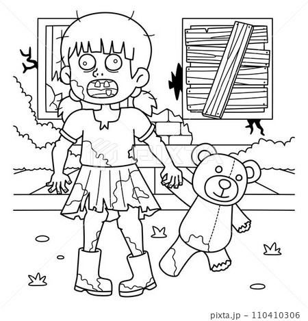 Zombie Child with Plushie Coloring Page for Kids Zombie Child with Plushie Coloring Page for Kids 110410306