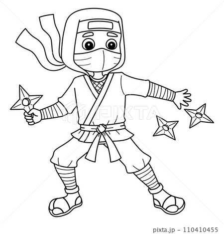 Ninja Throwing a Shuriken Isolated Coloring Page Ninja Throwing a Shuriken Isolated Coloring Page 110410455