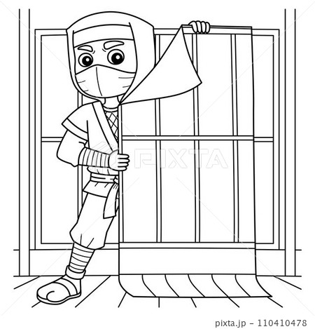Ninja Hiding Coloring Page for Kids 110410478