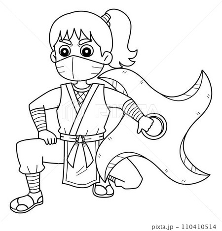 Ninja Kunoichi with a Big Shuriken Isolated  110410514
