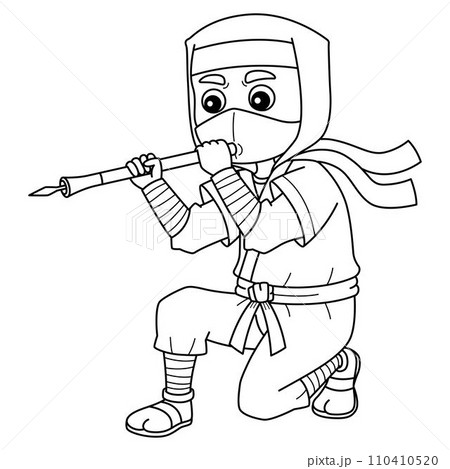Ninja with Blow Gun Isolated Coloring Page  110410520