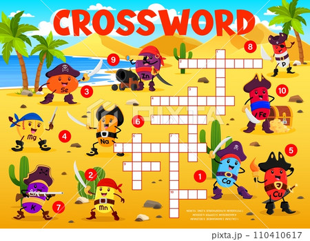 Crossword quiz game. Vitamins and micronutrient pirates and corsair characters. Crossword quiz, wordsearch kids game vector worksheet with Se, Zn, P and Fe, Mg, Mn filibusters vitamins cute personages Crossword quiz game. Vitamins and micronutrient pirates and corsair characters. Crossword quiz, wordsearch kids game vector worksheet with Se, Zn, P and Fe, Mg, Mn filibusters vitamins cute personages 110410617