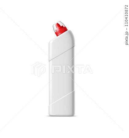 Realistic toilet cleaner liquid detergent bottle, vector household cleaning product container package mockup. 3d blank white plastic angle neck bottle of toilet bowl, bathroom and wc disinfectant 110410872