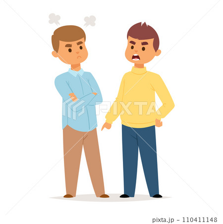 Two men arguing cartoon, one with arms crossed,...のイラスト素材 [110411148 ...