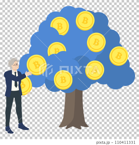 年配のビジネスマンとお金のなる木のイラスト 110411331