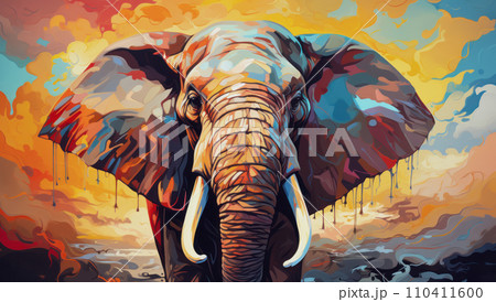 Vector portrait of an adult elephant with large tusks Vector portrait of an adult elephant with large tusks 110411600