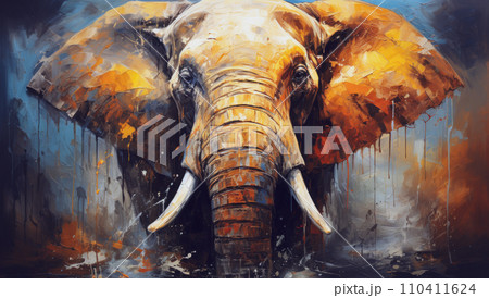 Oil painting Head of an adult elephant 110411624