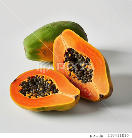 whole and half of ripe papaya isolated on white background 110411810