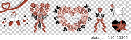 バレンタインデーの薔薇や贈り物のイラストセット(2色版縁取り) バレンタインデーの薔薇や贈り物のイラストセット(2色版縁取り) 110413306