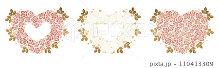 バレンタインデーのハート型の薔薇のリースのイラストセット 110413309