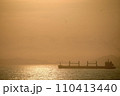 夕陽に照らされる貨物船 110413440