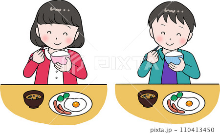 朝食中の小学生 110413450