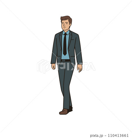 A businessman in a suit standing calmly is depicted in a vector illustration. 110413661