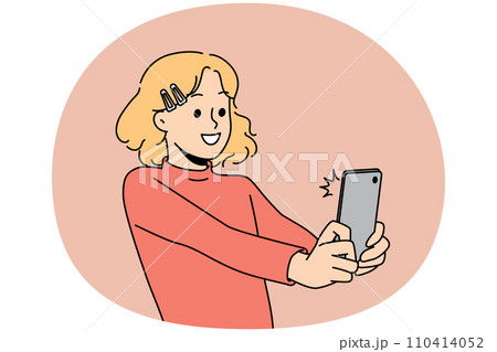 Smiling girl make selfie on cellphone 110414052