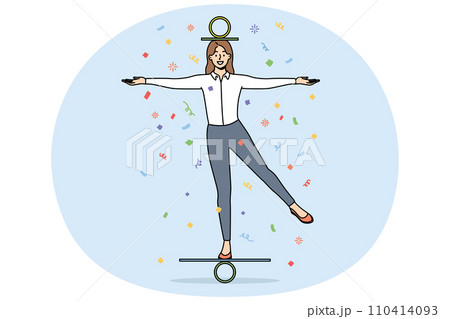 Smiling businesswoman balancing Smiling businesswoman balancing 110414093