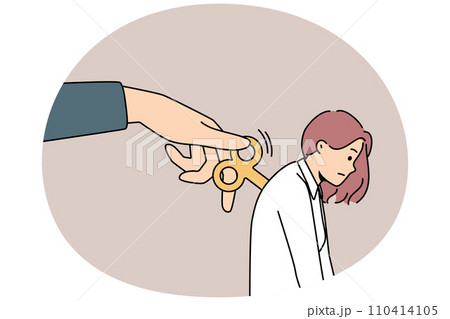 Huge hand wind up key in tired woman back 110414105