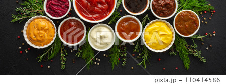 Sauces in bowls with seasonings Sauces in bowls with seasonings 110414586