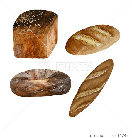 Loaf round black set bread watercolor illustration 110414742