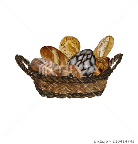 Basket wicker bread bakery set watercolor sketch Basket wicker bread bakery set watercolor sketch 110414743
