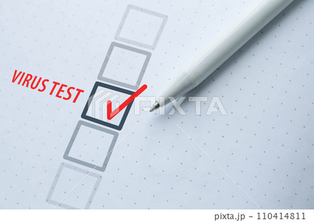 Medical blood test for covid-19, positive test result. Test mark. Medical blood test for covid-19, positive test result. Test mark. 110414811