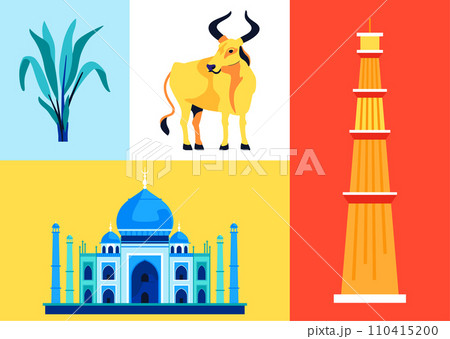 Sacred Symbols of India - set of flat design style illustrations 110415200