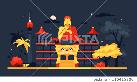 Dambulla Cave Temple - modern colored vector illustration 110415206