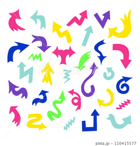 Set of neon colored flat hand drawn arrows 110415577