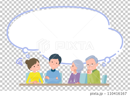 一對夫婦和他們的父母擔心的場景。 一對夫婦和他們的父母擔心的場景。 110416167