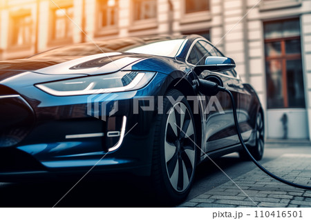 Electric Car on Charging. Charge an Electric Car. Powered car charging station. Electric Car on Charging. Charge an Electric Car. Powered car charging station. 110416501