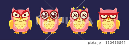Funny Owlet Bird with Feathers Have Face Emotion Vector Set Funny Owlet Bird with Feathers Have Face Emotion Vector Set 110416843