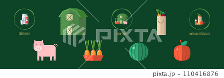 Farm Organic Bio Food Flat Object Vector Setのイラスト素材 [110416876] - PIXTA