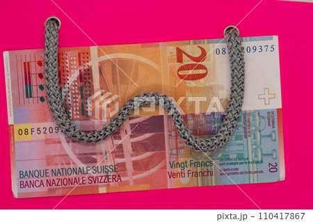 Shopping bag with handle and banknote, to the store for shopping Shopping bag with handle and banknote, to the store for shopping 110417867