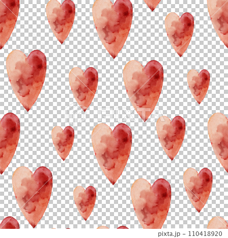 Seamless pattern with watercolor hearts. Hand-drawn illustration. 110418920