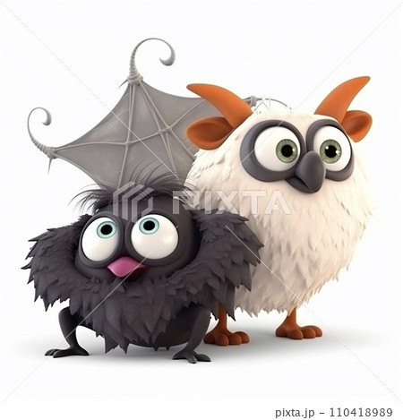 Evil scary fantastic monsters mutant, predatory fantastic creature, funny cartoon 3d illustration on white background, creative avatar 110418989
