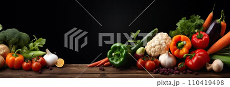 Panoramic wide organic healthy food background. Healthy vegan vegetarian food vegetables and fruits, copy space, banner. Food supermarket and clean vegan eating concept. Panoramic wide organic healthy food background. Healthy vegan vegetarian food vegetables and fruits, copy space, banner. Food supermarket and clean vegan eating concept. 110419498