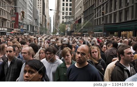 Protest rally in World crisis. Crowds of unemployed people on street during rally. 110419540