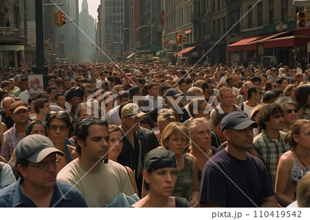 Protest rally in World crisis. Crowds of unemployed people on street during rally. 110419542