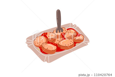 Currywurst german finger food with tomato sauce.Vector illustration  110420764