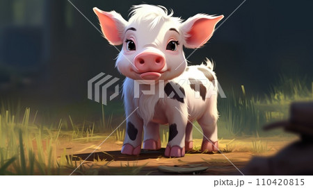 AI-generated content. A small white and black pig standing in the grass, AI AI-generated content. A small white and black pig standing in the grass, AI 110420815