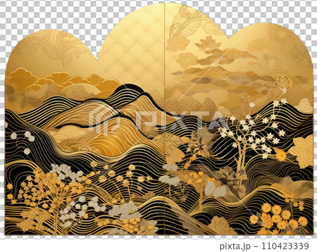 Ukiyo-e style gold folding screen illustration Ukiyo-e style gold folding screen illustration 110423339