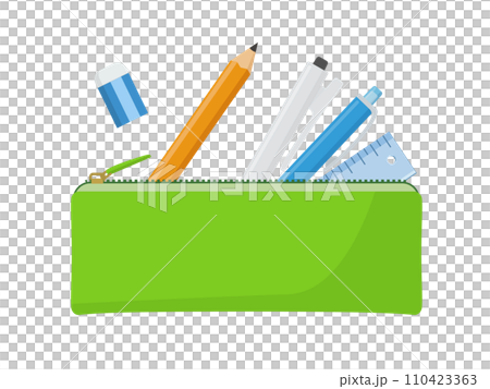 ペンケースと筆記用具のベクターイラスト ペンケースと筆記用具のベクターイラスト 110423363